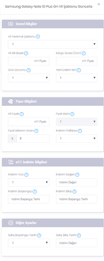 &Uuml;r&uuml;n Bazlı Şablon