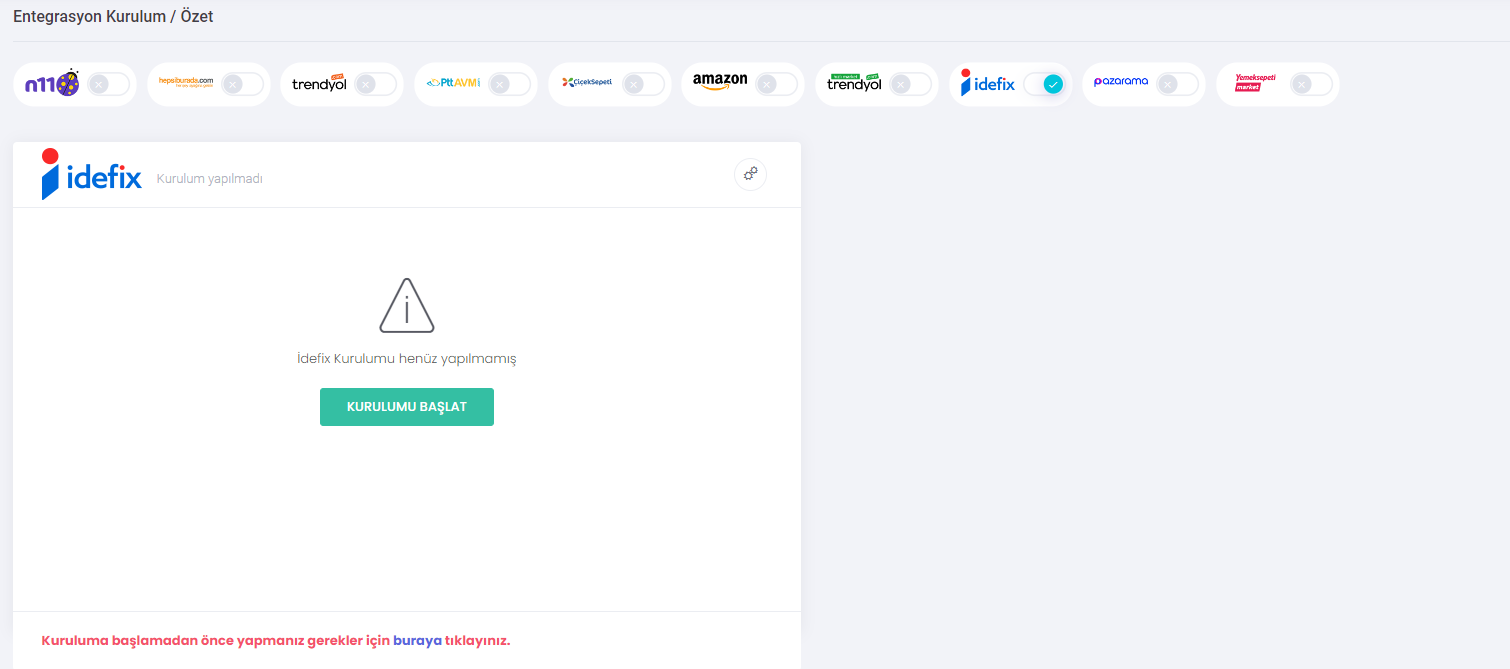 İdefix Entegrasyon Kurulumu