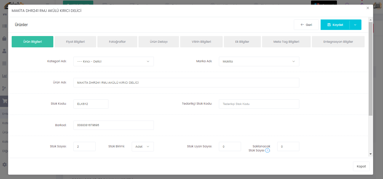&Uuml;r&uuml;n Detay D&uuml;zenleme